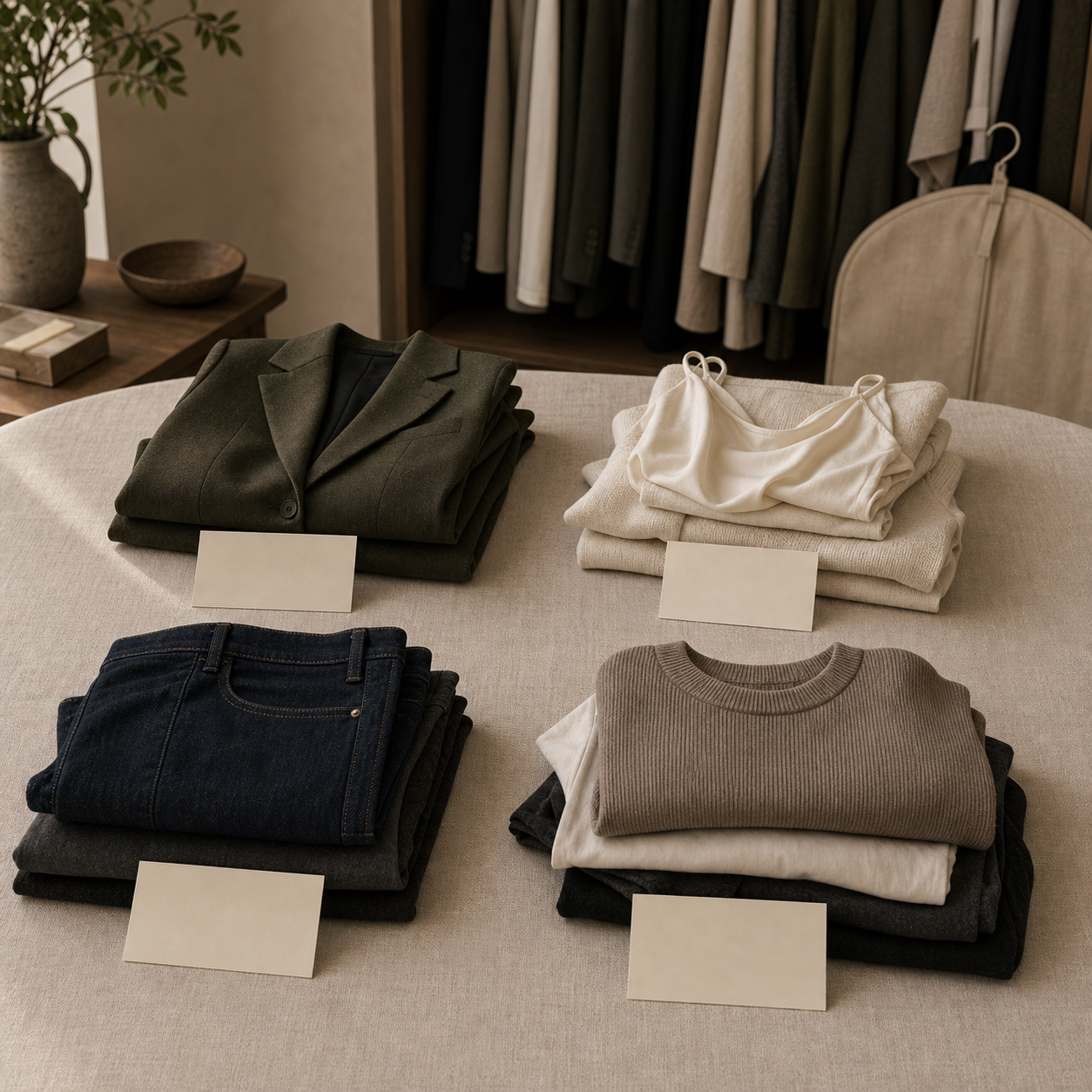 Organized garment groups prepared for an alter, wait, replace, or let go review.